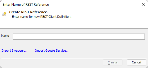 Enter Name of REST Reference dialog